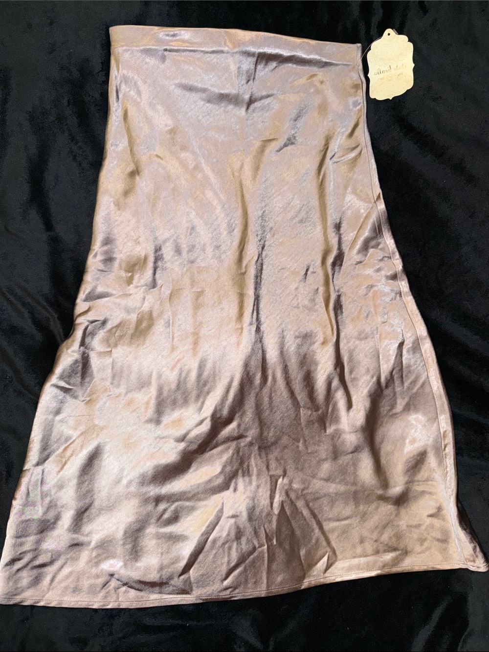 Altar'd State Shimmery Taupe Satin Midi Skirt